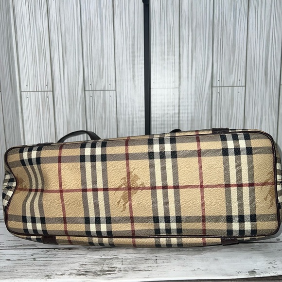 Burberry London Tote Bag Nova Check Plaid Canvas Leather Trim Shoulder Bag - Picture 10 of 16